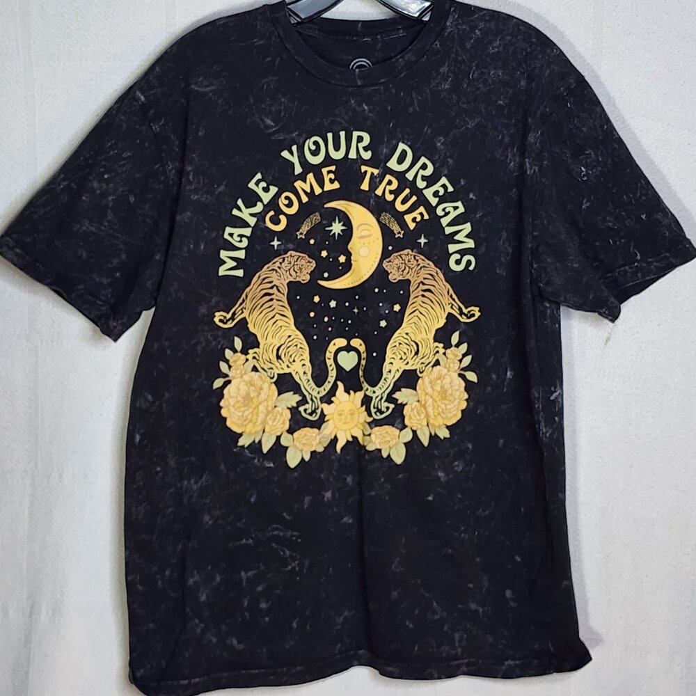 Social Culture Black Tie Dye Gold Yellow Tiger Sun Moon SS Cotton T-Shirt Size M